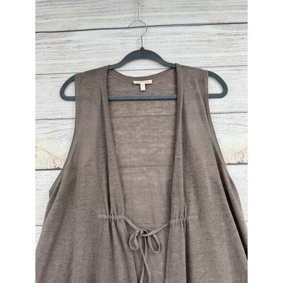 Eileen Fisher 100% Linen Sleeveless Tie Front Duster Sweater Vest Womens L Brown - Picture 3 of 12